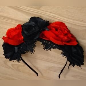 Urban Outfitters Red Roses Black Lace Traditional Headband Gothic